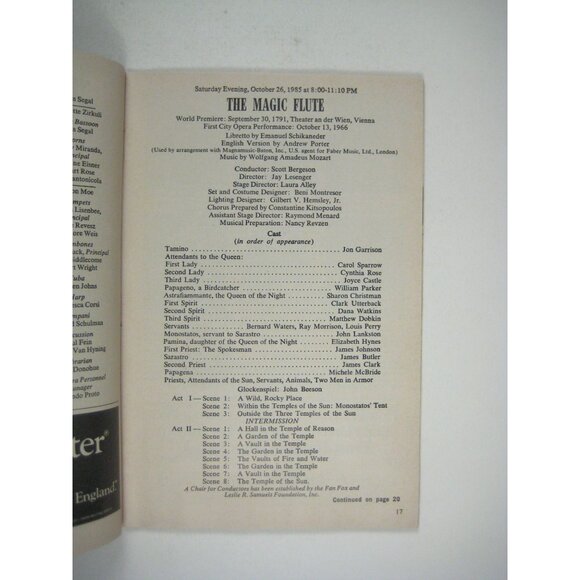 The Magic Flute NY City Opera Bel Canto Festival Program July 1985 Bergenson - Picture 6 of 9